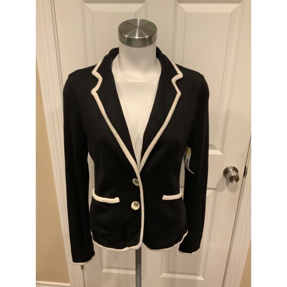 Moth Black Knit Single Button Closure W/ White Trim, Size Medium - Picture 1 of 8
